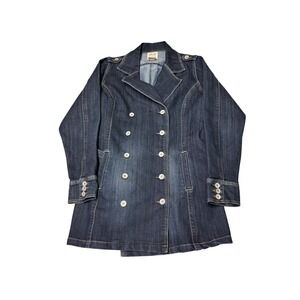 Y2k JouJou Premium Denim Double Breasted Trench Coat Dark Wash Womens Size 1X
